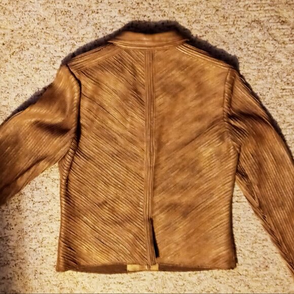 NEWPORT NEWS Vintage WOMEN’S LEATHER JACKET BROWN Shimmer VERY NICE & Stretchy! - Picture 9 of 16